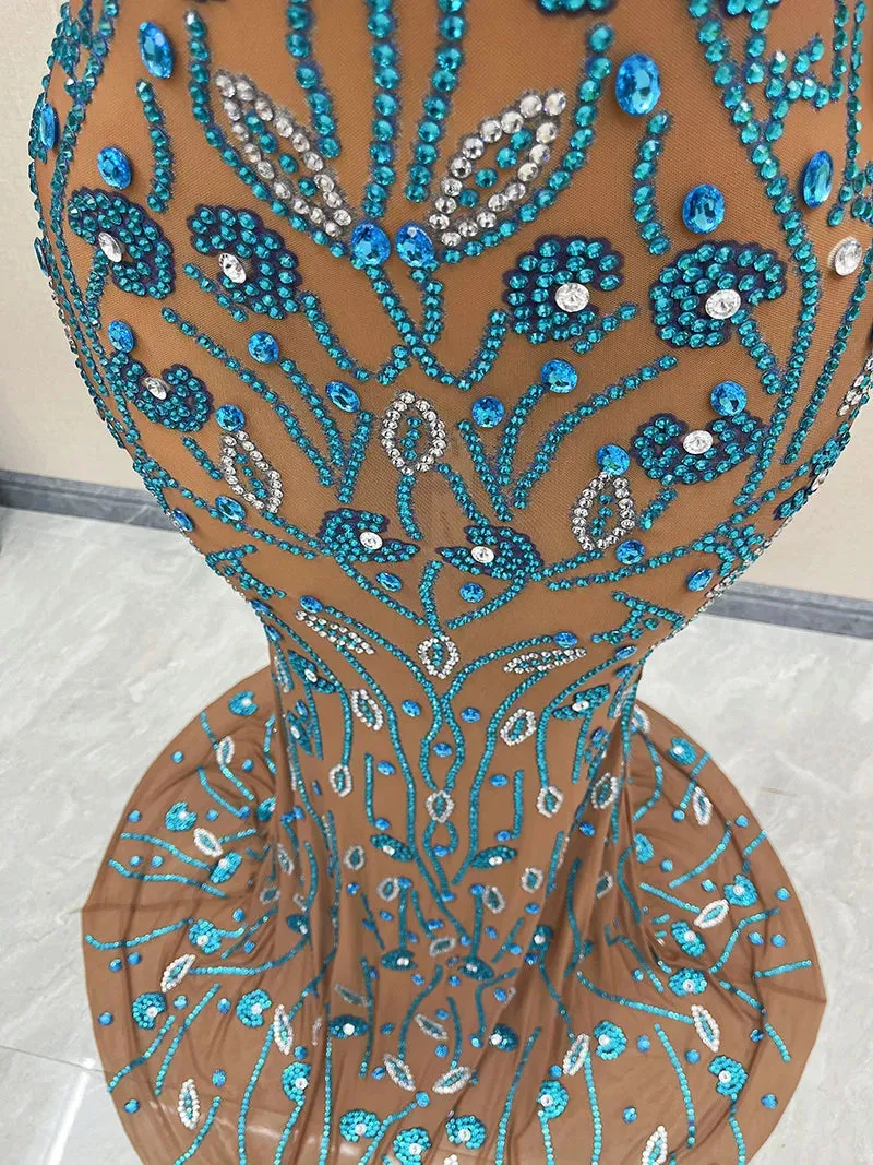 Trend4us Women's Floral Beaded Crystal Mermaid Gown