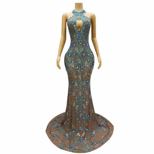 Trend4us Women's Floral Beaded Crystal Mermaid Gown
