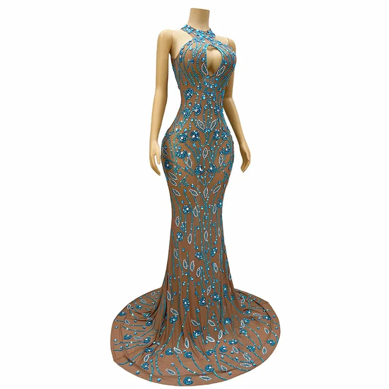 Trend4us Women's Floral Beaded Crystal Mermaid Gown