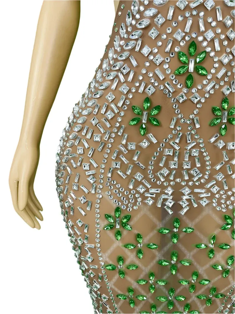 Trend4us Women's Luxury Beaded Crystal Cutout Mesh Gown