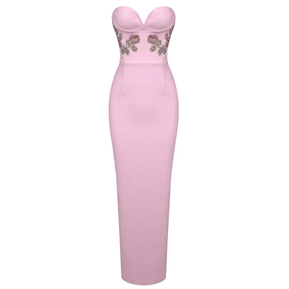Trend4us Women's Strapless Sweetheart Beaded Evening Gown