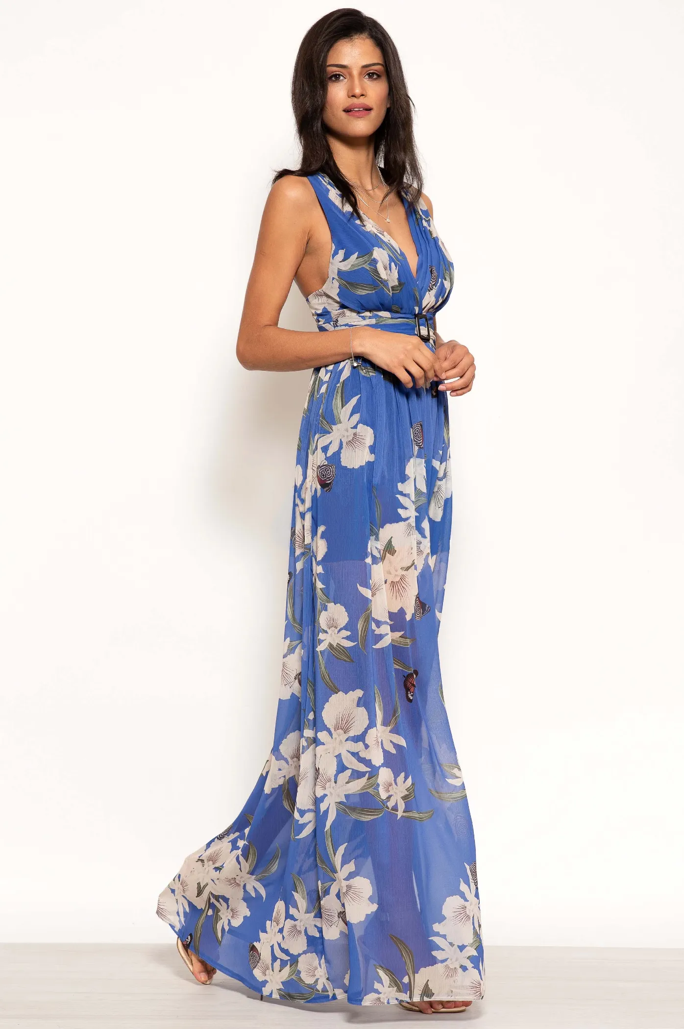 Urban Touch Floral Print Belted Maxi Dress