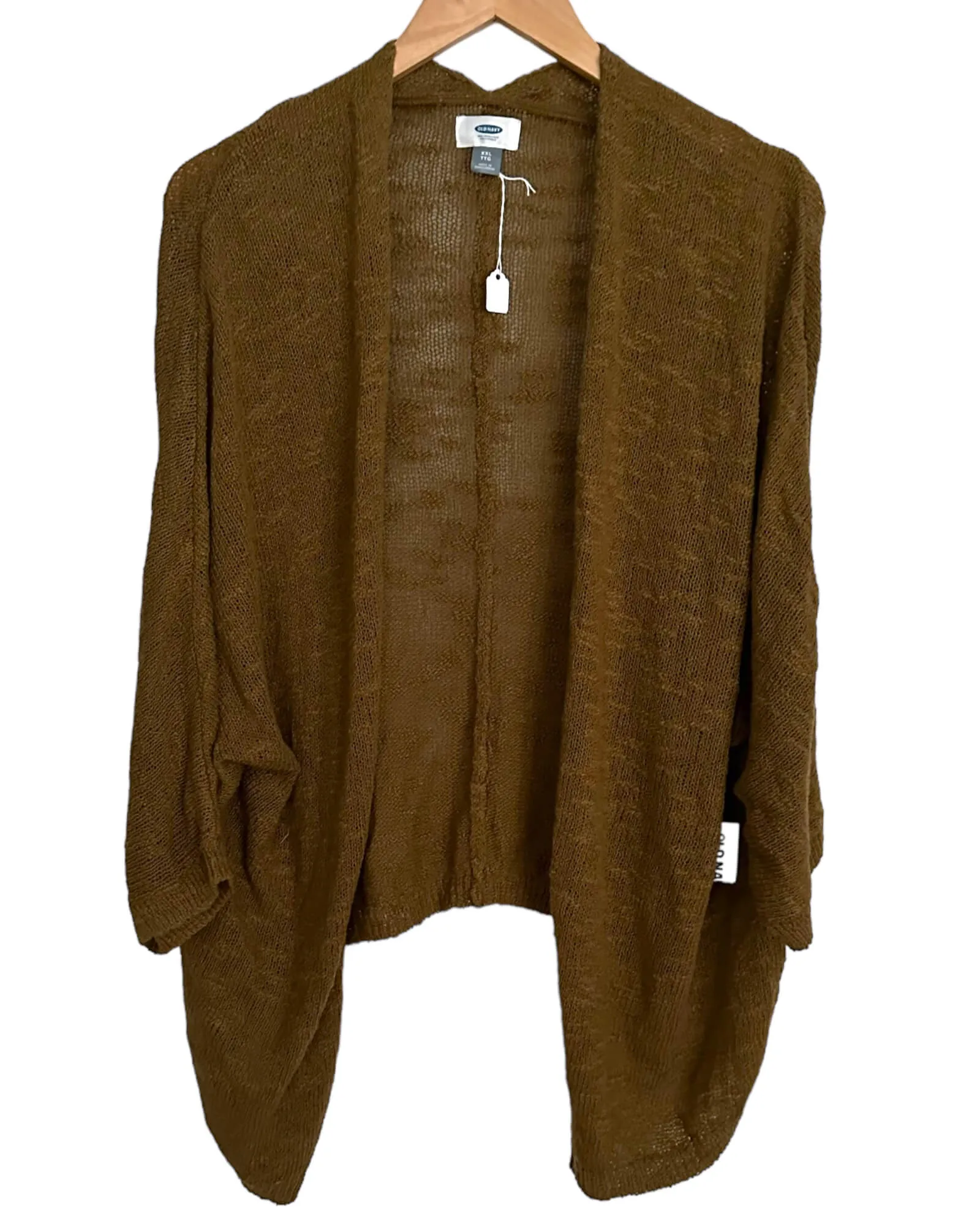 Warm Autumn Moss Slub Knit Open Cardigan Sweater