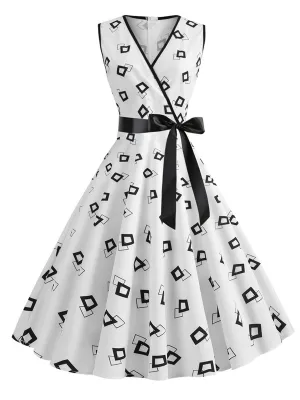 White 1950s Bow Swing Dress