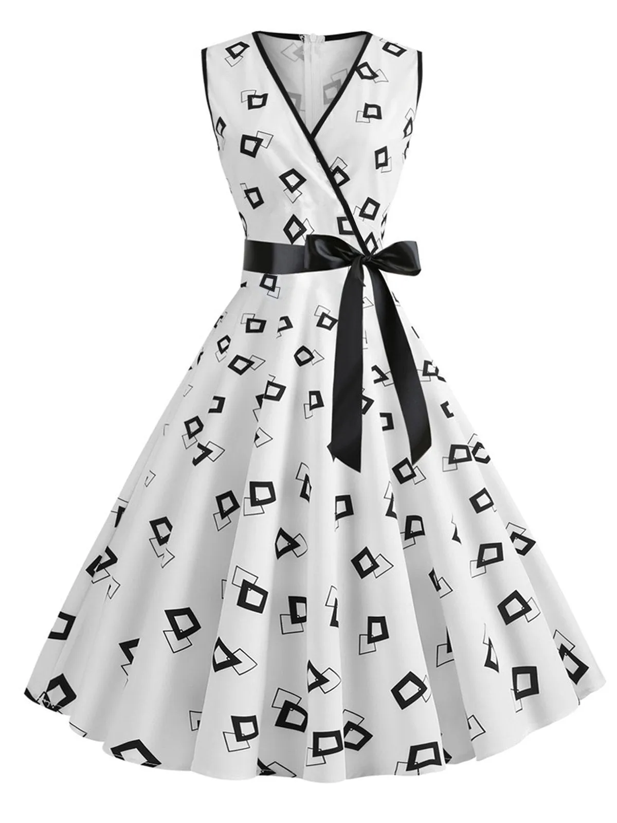 White 1950s Bow Swing Dress