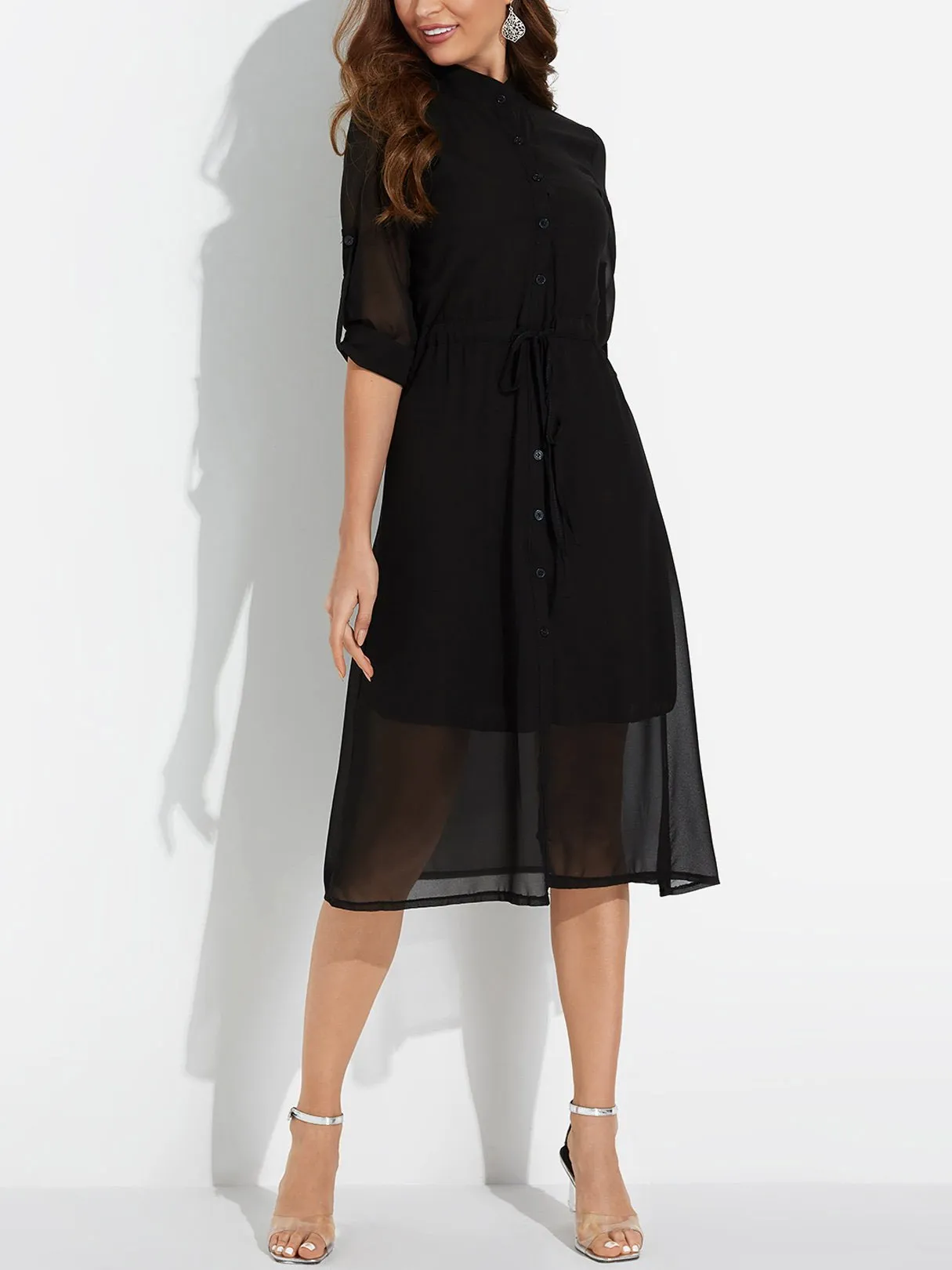Wholesale 3/4 Length Sleeve Round Neck Midi Dress