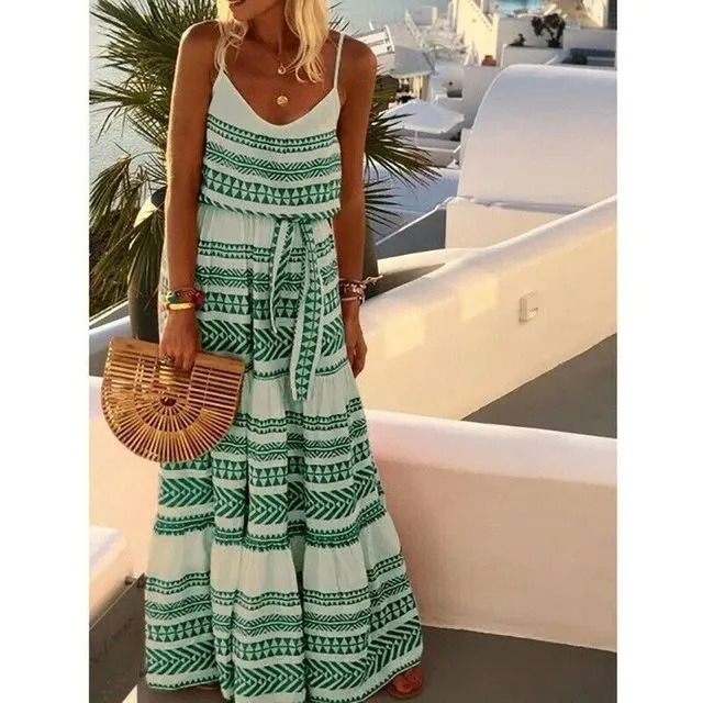 Women Summer Boho Long Maxi Dress Lady Holiday Beachwear Swing Sundress Strappy Loose Dresses