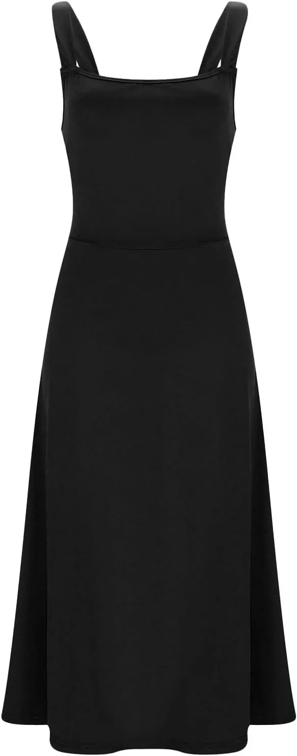 Women's 2025 Summer Sleeveless Midi Dress Square Neck Drawstring Waist Flowy A Line Beach Dresses Tank Dresses for Women