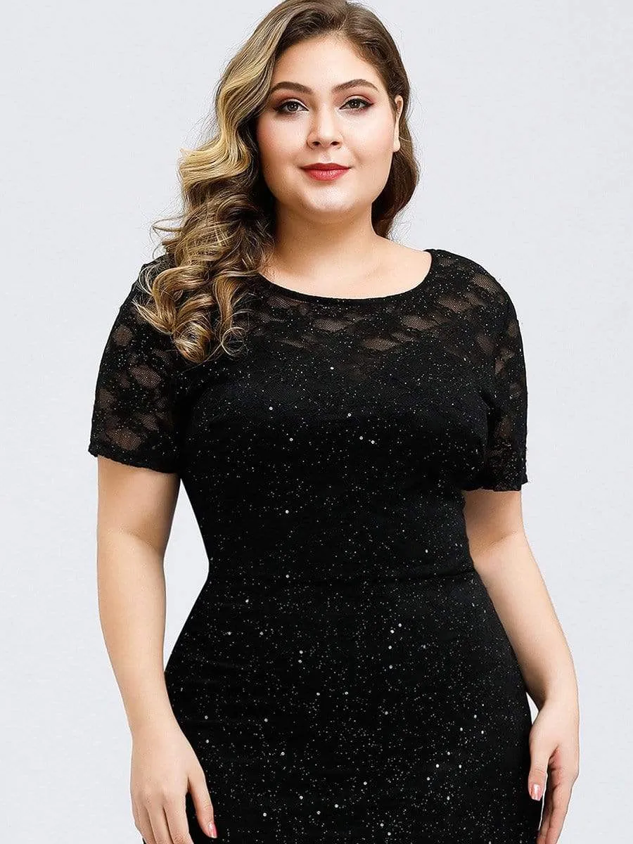 Women's See-through Round Neck Sparkly Lace Evening Maxi Dress