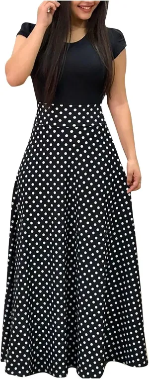 Women's Summer Dresses 2024 Maxi Dresses Casual Loose Swing Bohemian Print Short Sleeve Dress, S-5XL