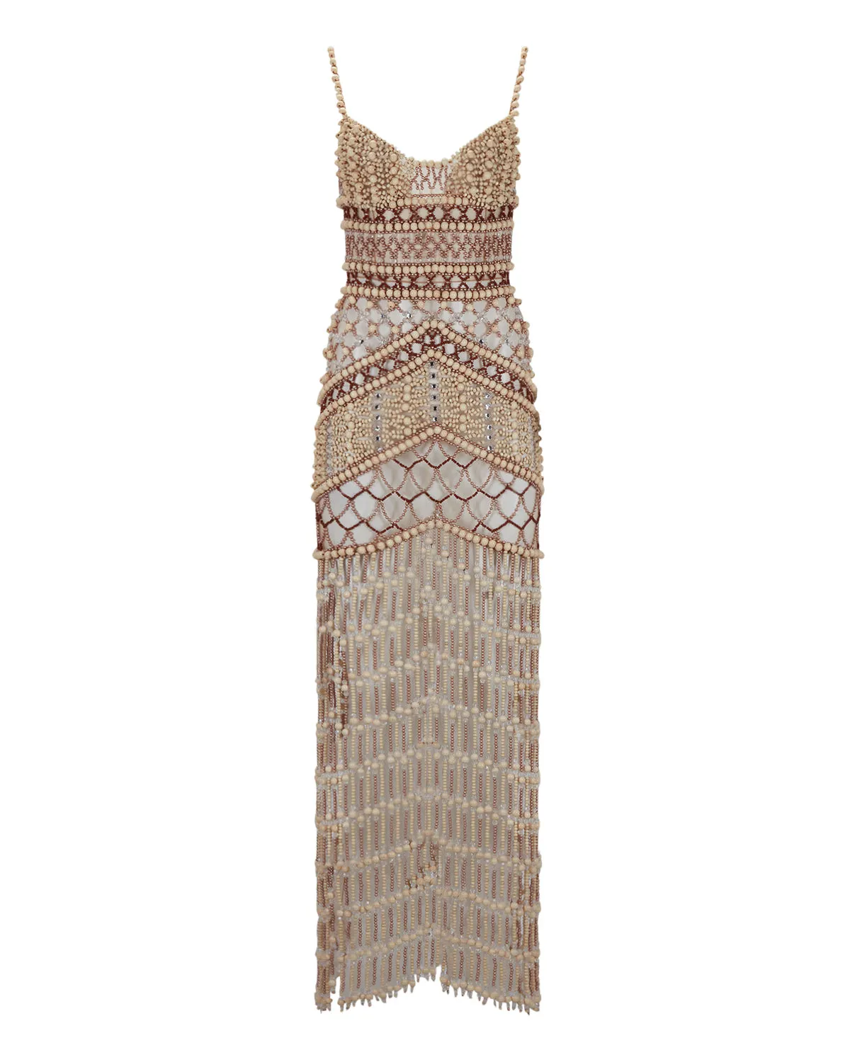 Wood and Crystal Beaded Gown