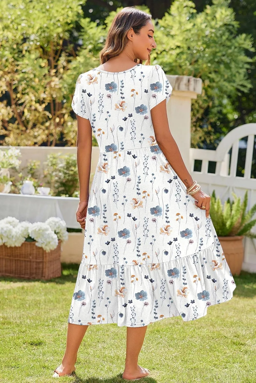 Zeagoo Midi A Line Dress Short Sleeve Casual Flowy Tiered Sundress