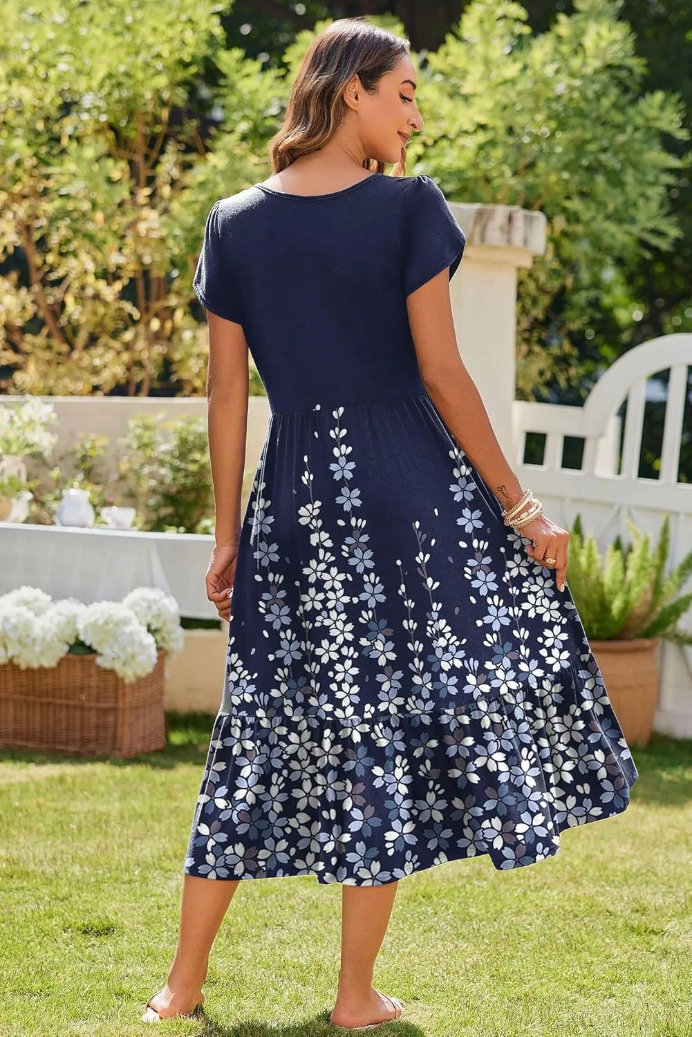 Zeagoo Midi A Line Dress Short Sleeve Casual Flowy Tiered Sundress