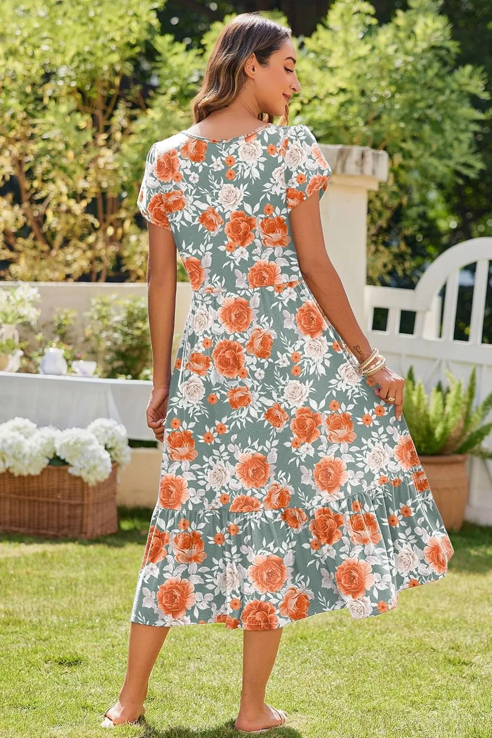 Zeagoo Midi A Line Dress Short Sleeve Casual Flowy Tiered Sundress